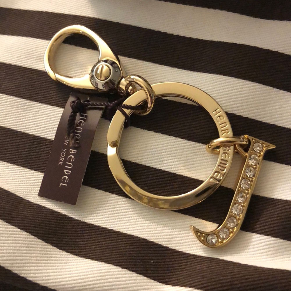 BNWT Henri Bendel “J” Crystal Initial Key FOB